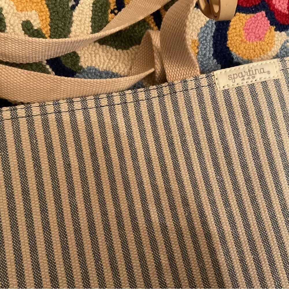 NWOT Spartina 449 Coastal Blue & White Striped Canvas Tote with Mermaid Charm